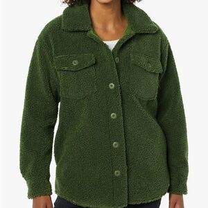 Amazon Essentials Oversized Small Olive Sherpa Teddy Shirt Jacket